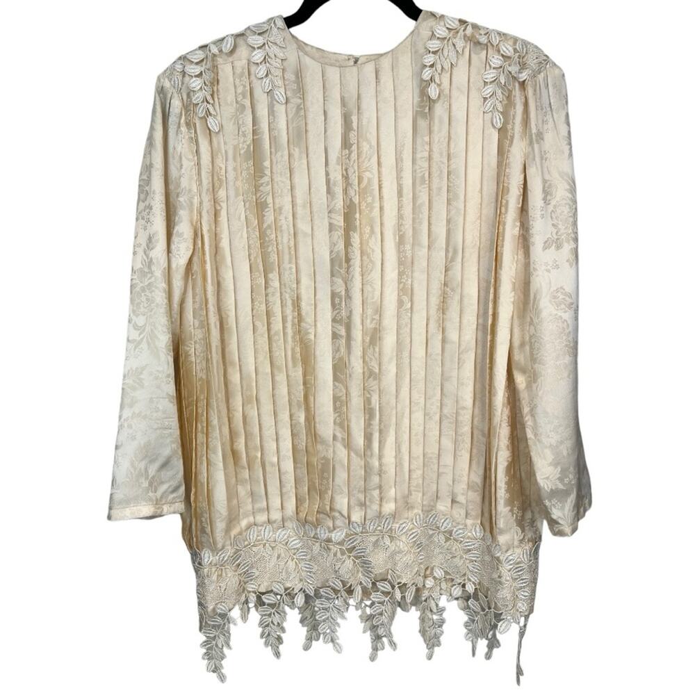 VINTAGE Jessica McClintock Victorian Silk Pleated Floral Blouse Sz 8